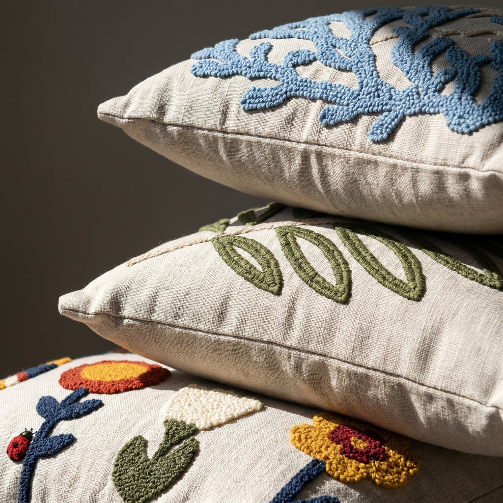 Artisan Embroidered Throw Pillow Cover Bundle – Set of 3