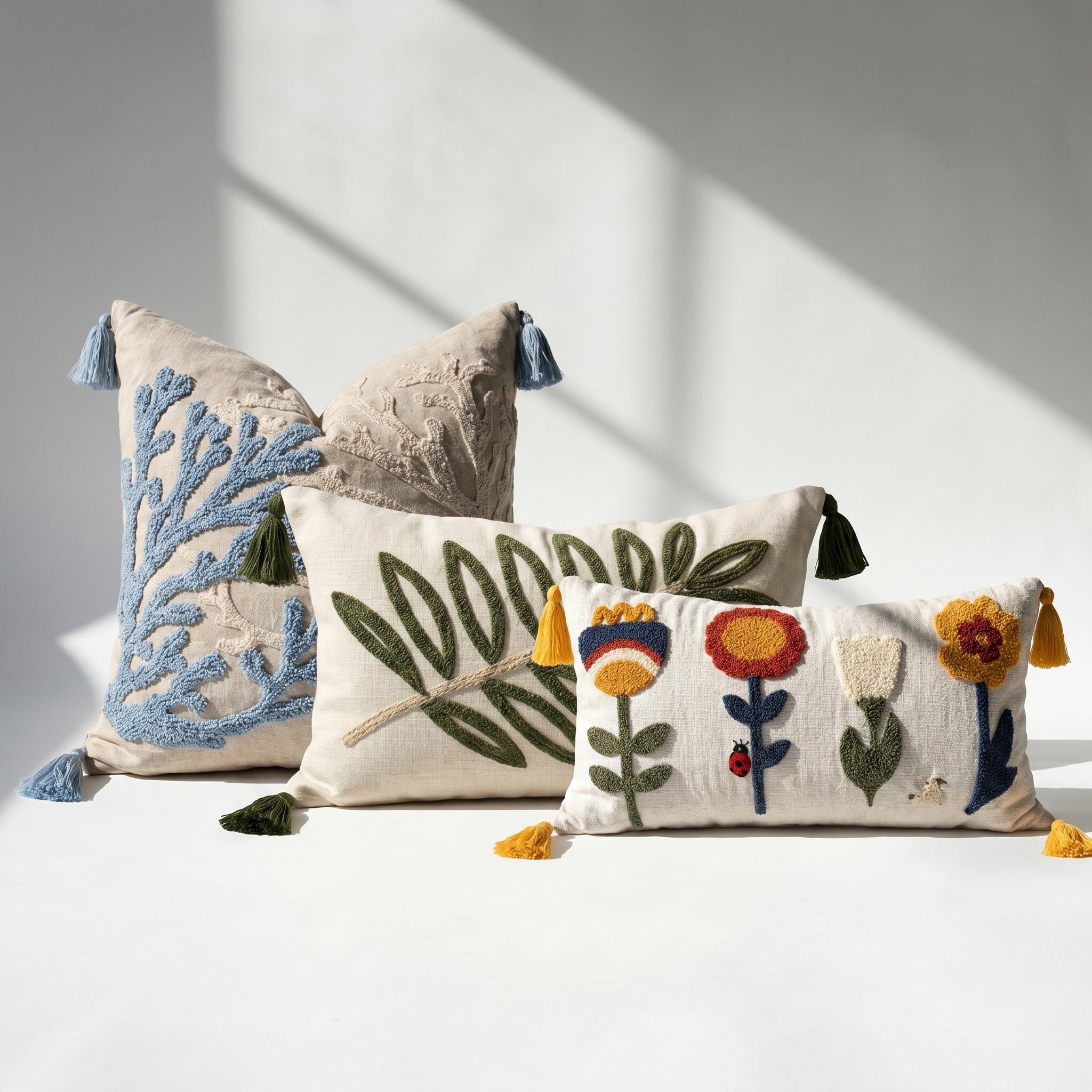Artisan Embroidered Throw Pillow Cover Bundle – Set of 3