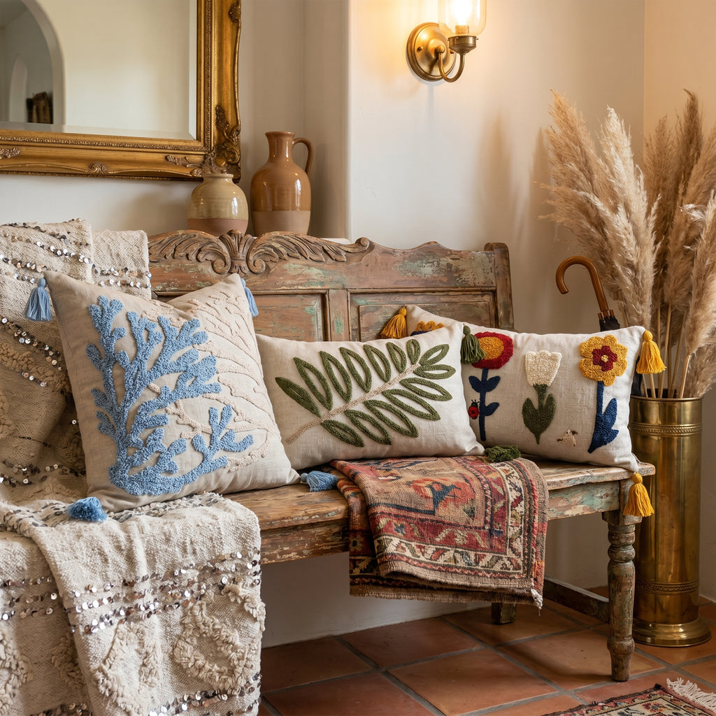 Artisan Embroidered Throw Pillow Cover Bundle – Set of 3