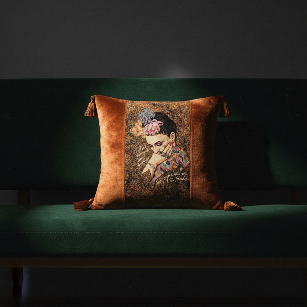 Frida Kahlo Velvet Tapestry Throw Pillow Cover with Tassels - Larissa Home Decor