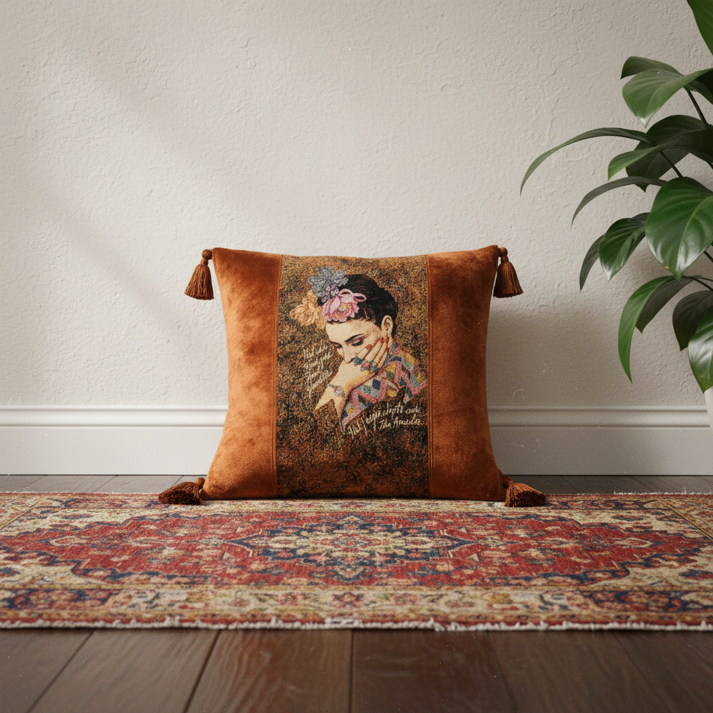 Frida Kahlo Velvet Tapestry Throw Pillow Cover with Tassels - Larissa Home Decor
