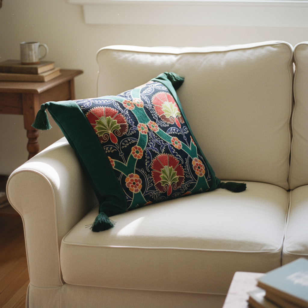 Floral Velvet Embroidered Throw Pillow Cover - Boho Home Decor - Larissa Home Decor