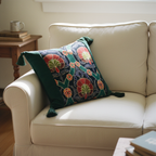Floral Velvet Embroidered Throw Pillow Cover - Boho Home Decor - Larissa Home Decor