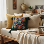 Floral Velvet Embroidered Throw Pillow Cover - Boho Home Decor - Larissa Home Decor