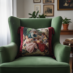 Burgundy Velvet Renaissance Tapestry Throw Pillow Cover 18x18 with Tassels - Larissa Home Decor