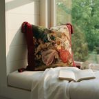 Burgundy Velvet Renaissance Tapestry Throw Pillow Cover 18x18 with Tassels - Larissa Home Decor