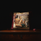 Classical Renaissance Tapestry & Burgundy Velvet Tassel Pillow Cover - Larissa Home Decor