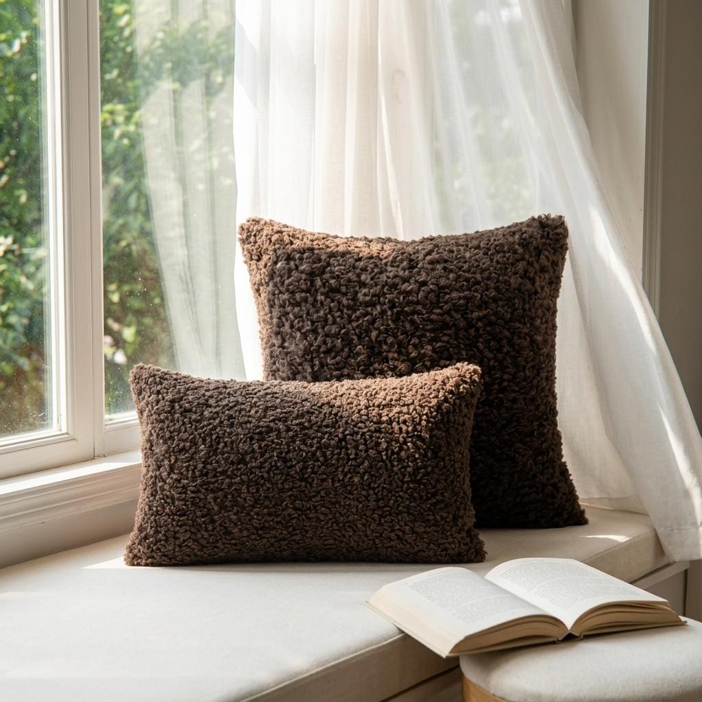 Set of 2 Boucle Pillow Covers Soft Faux Fur Sherpa Cushion Cases