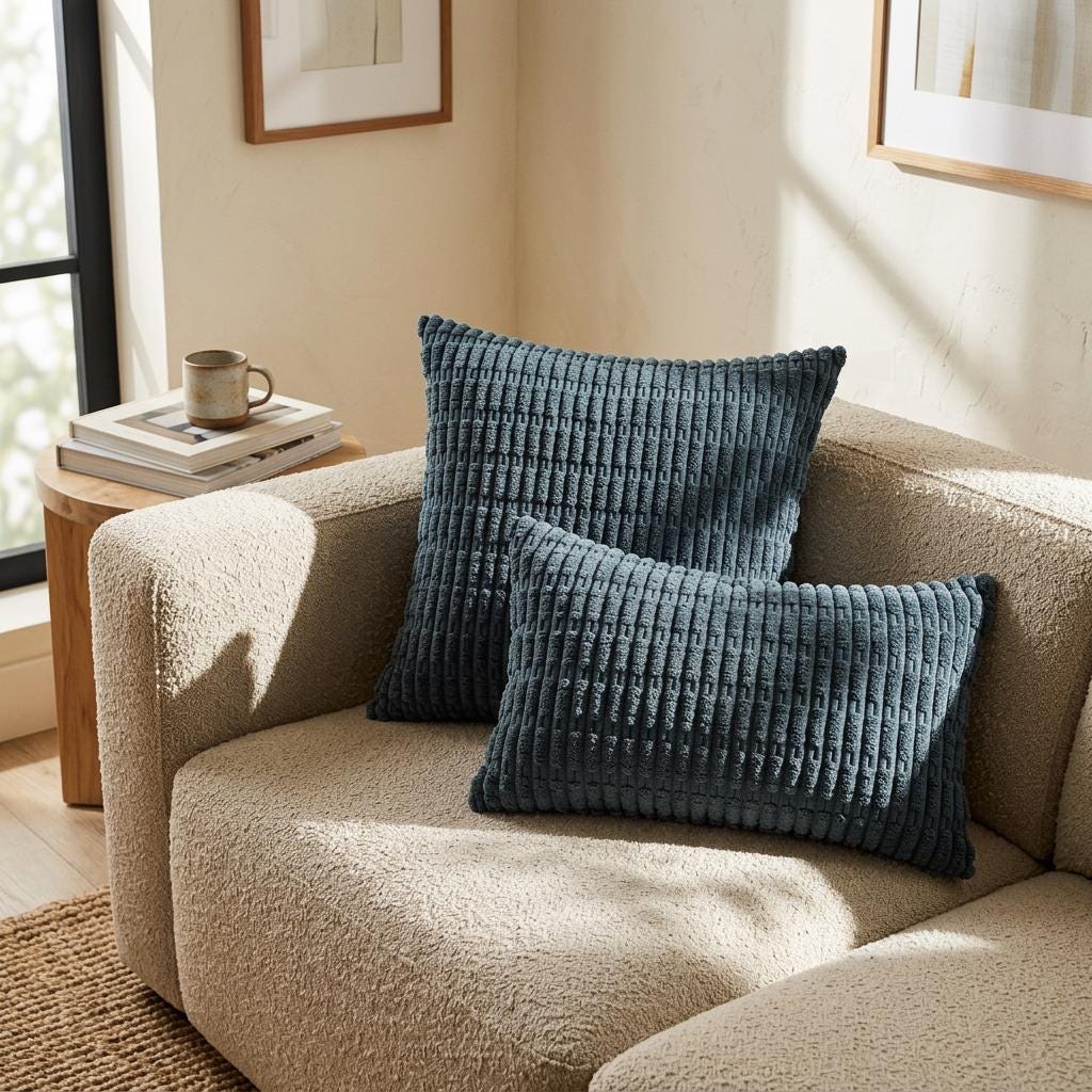 Navy Blue Corduroy Pillow Covers Set of 2
