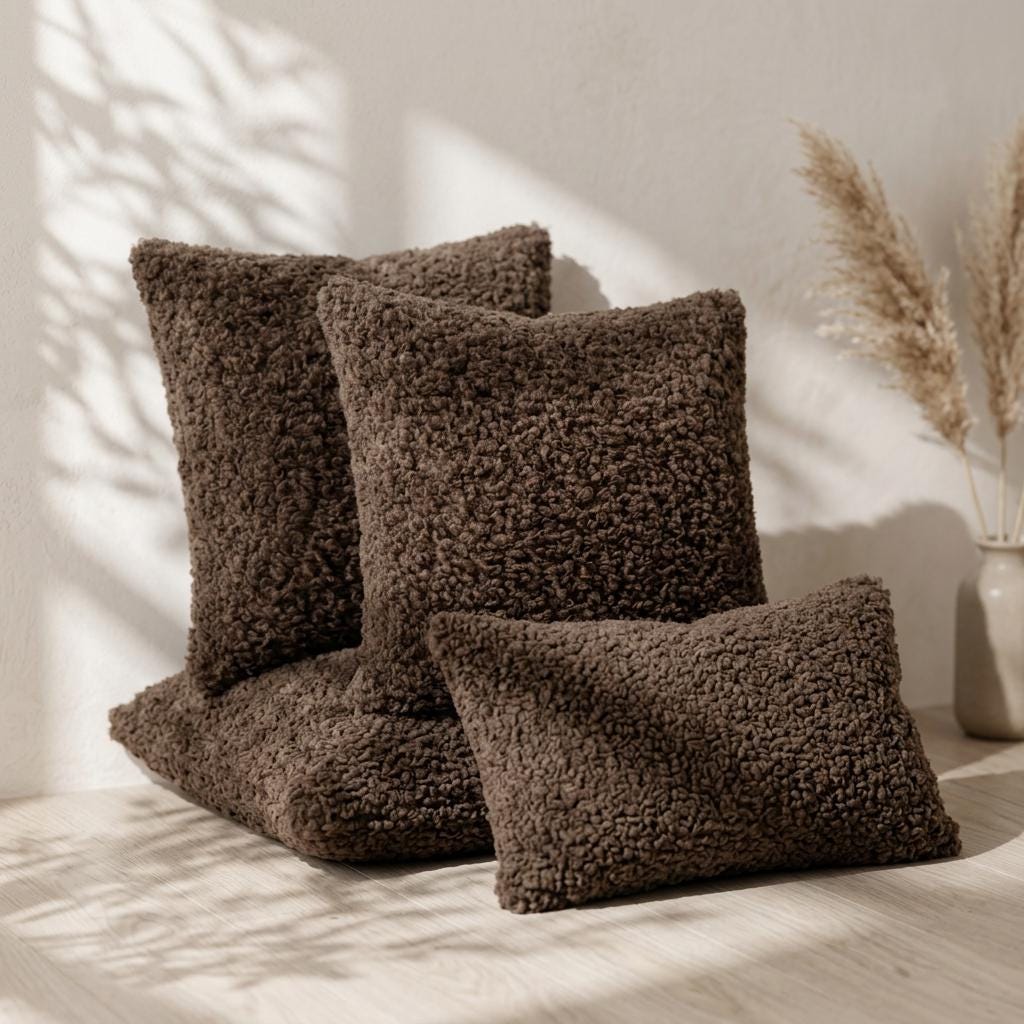 Set of 2 boucle sherpa decorative pillow covers in multiple sizes – chocolate brown – Larissa Home Decor