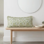 Floral Hand Block Print Bolster Pillow Cover with Ruffle Trim