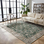 Green Turkish Rug Vintage Area Rug Distressed Floral Oushak Style