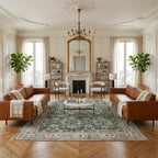 Green Turkish Rug Vintage Area Rug Distressed Floral Oushak Style