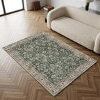 Green Turkish Rug Vintage Area Rug Distressed Floral Oushak Style