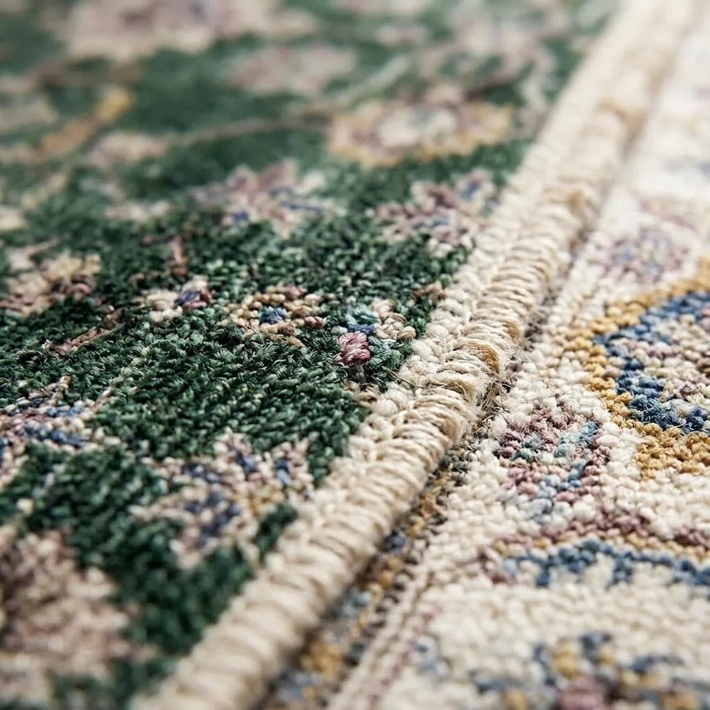 Green Turkish Rug Vintage Area Rug Distressed Floral Oushak Style