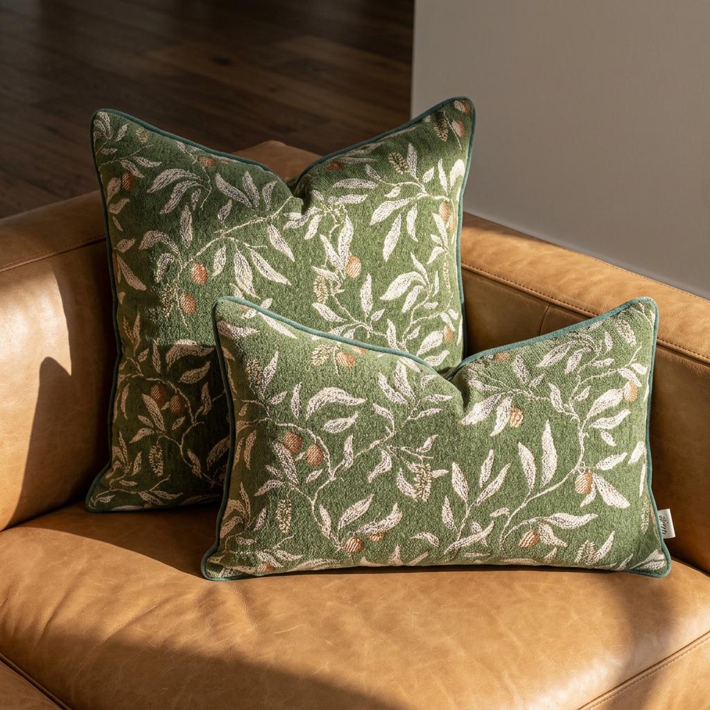 Luxury Floral Throw Chenille Pillow Cove Botanical Cushion Case