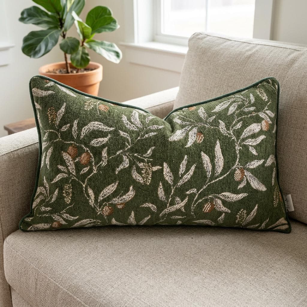 Luxury Floral Throw Chenille Pillow Cove Botanical Cushion Case
