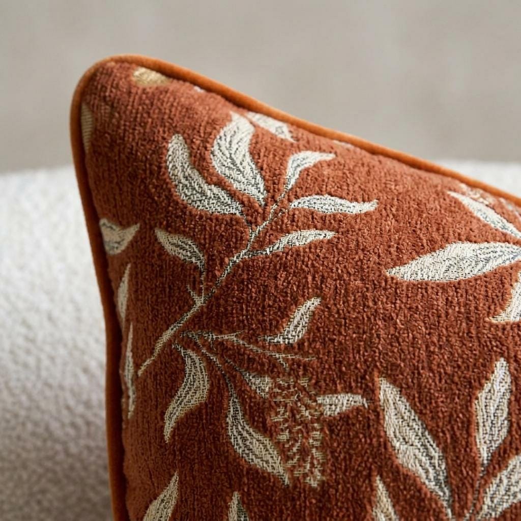 Luxury Floral Throw Chenille Pillow Cove Botanical Cushion Case