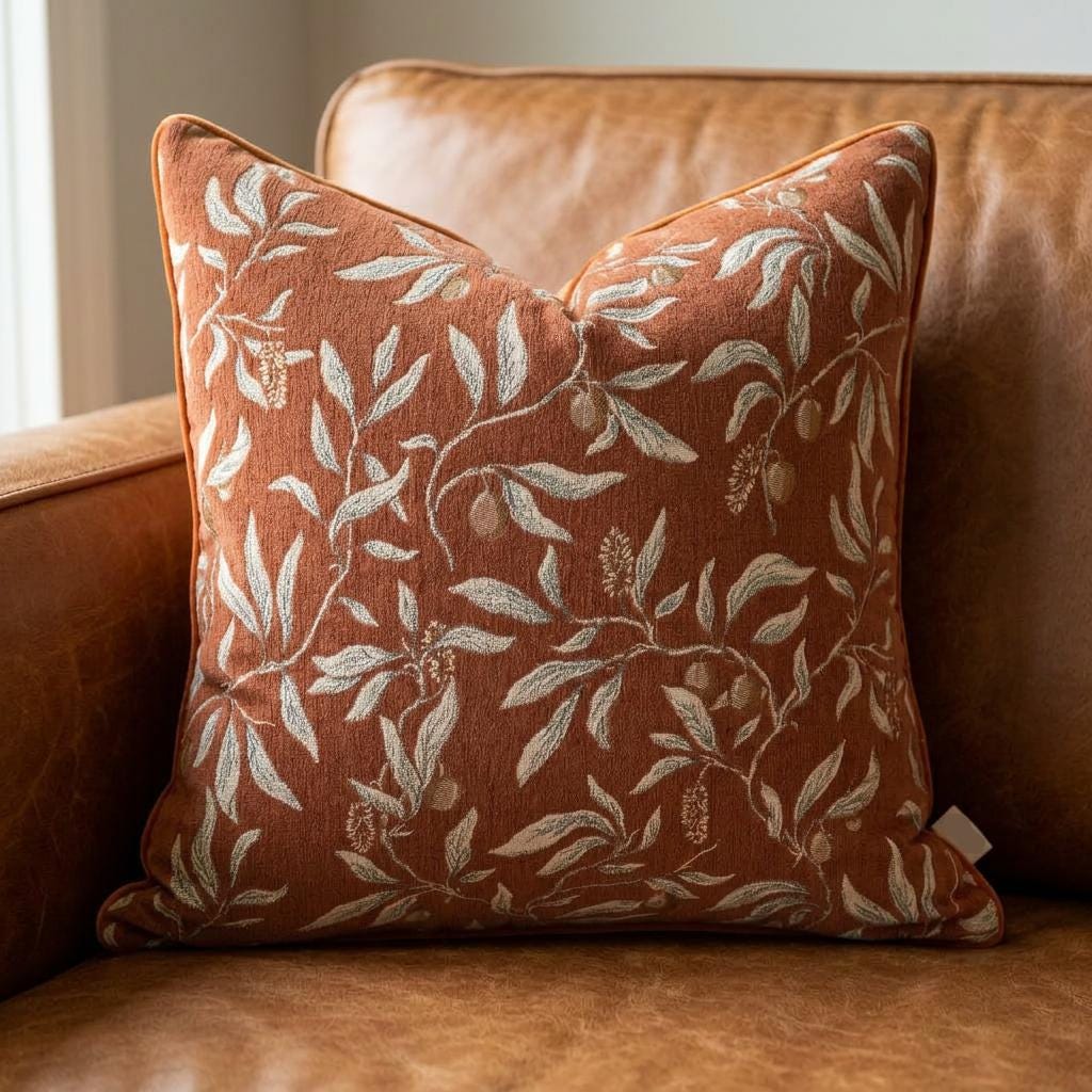 Luxury Floral Throw Chenille Pillow Cove Botanical Cushion Case