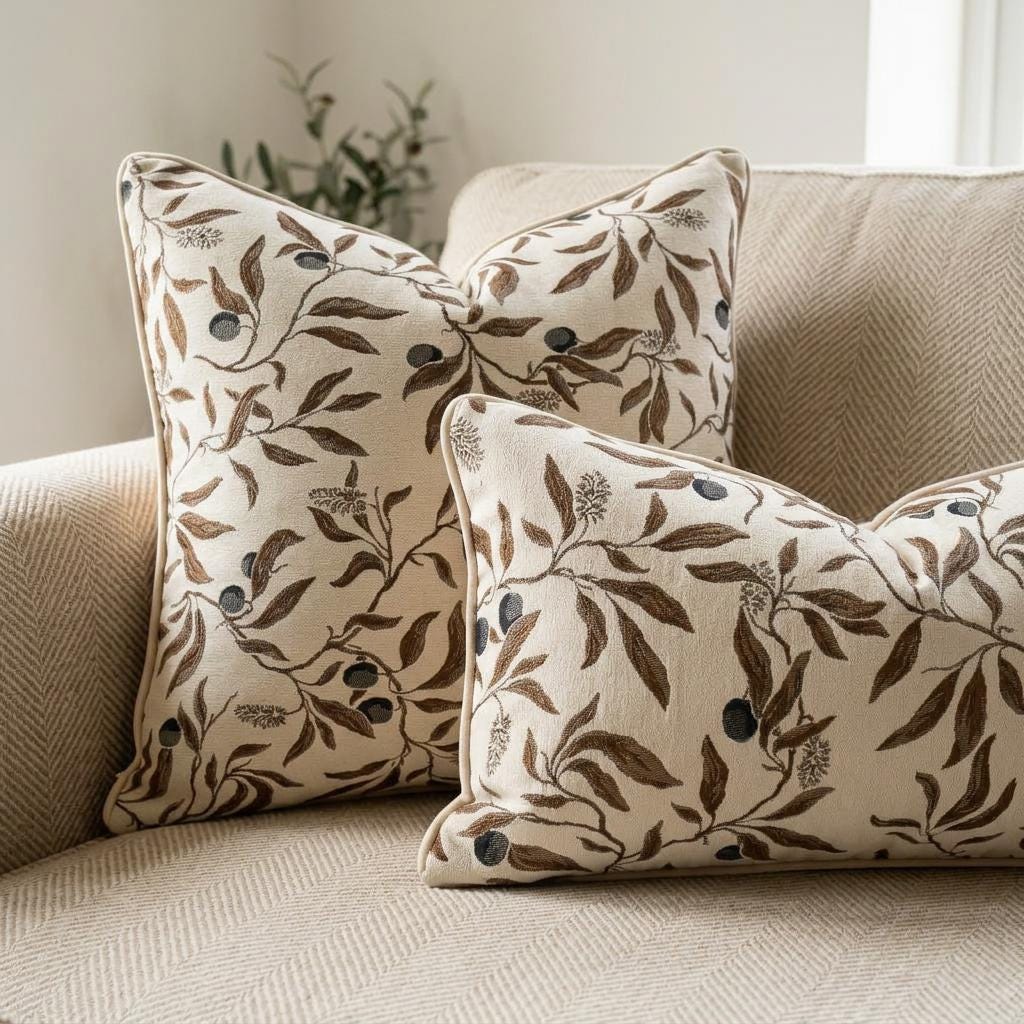 Luxury Floral Throw Chenille Pillow Cove Botanical Cushion Case
