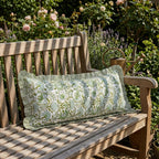 Floral Hand Block Print Bolster Pillow Cover with Ruffle Trim