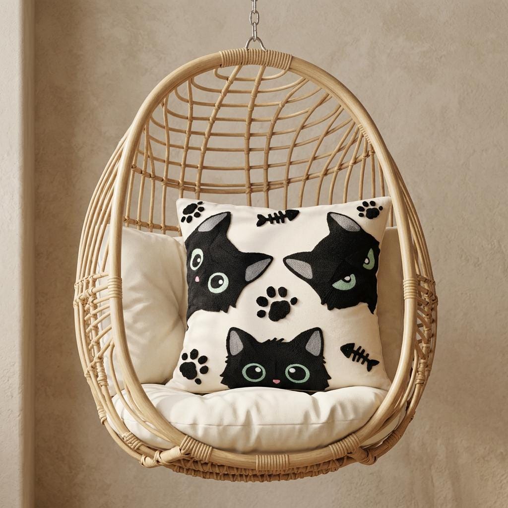 Embroidered Cat Pillow Cushion Cover
