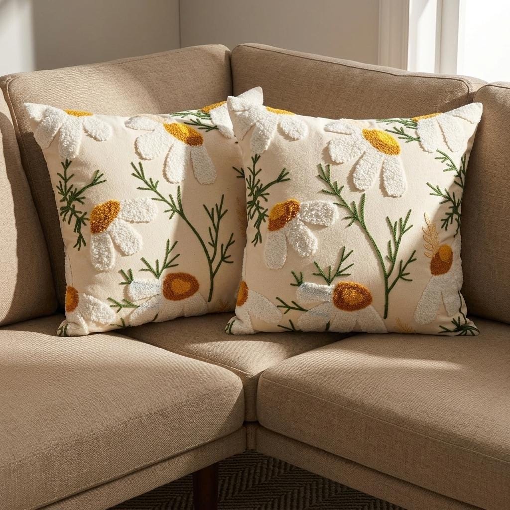Daisy Embroidered Floral Pillow Cover Set of 2