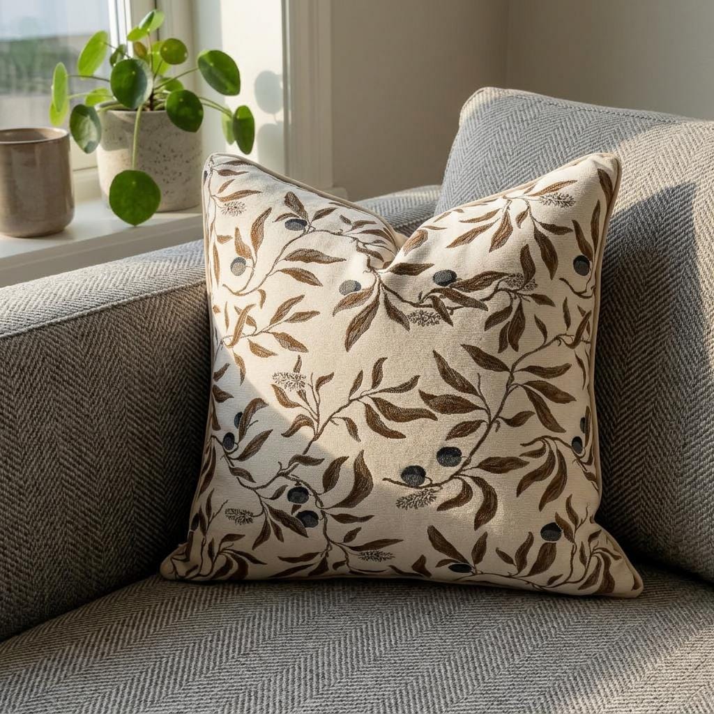 Luxury Floral Throw Chenille Pillow Cove Botanical Cushion Case