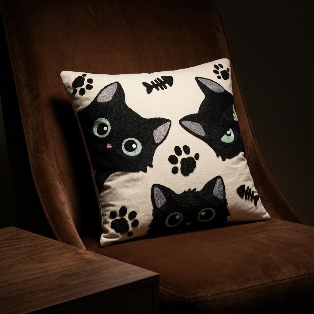 Embroidered Cat Pillow Cushion Cover