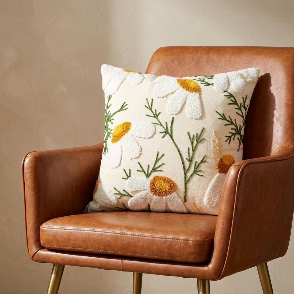Daisy Embroidered Floral Pillow Cover Set of 2