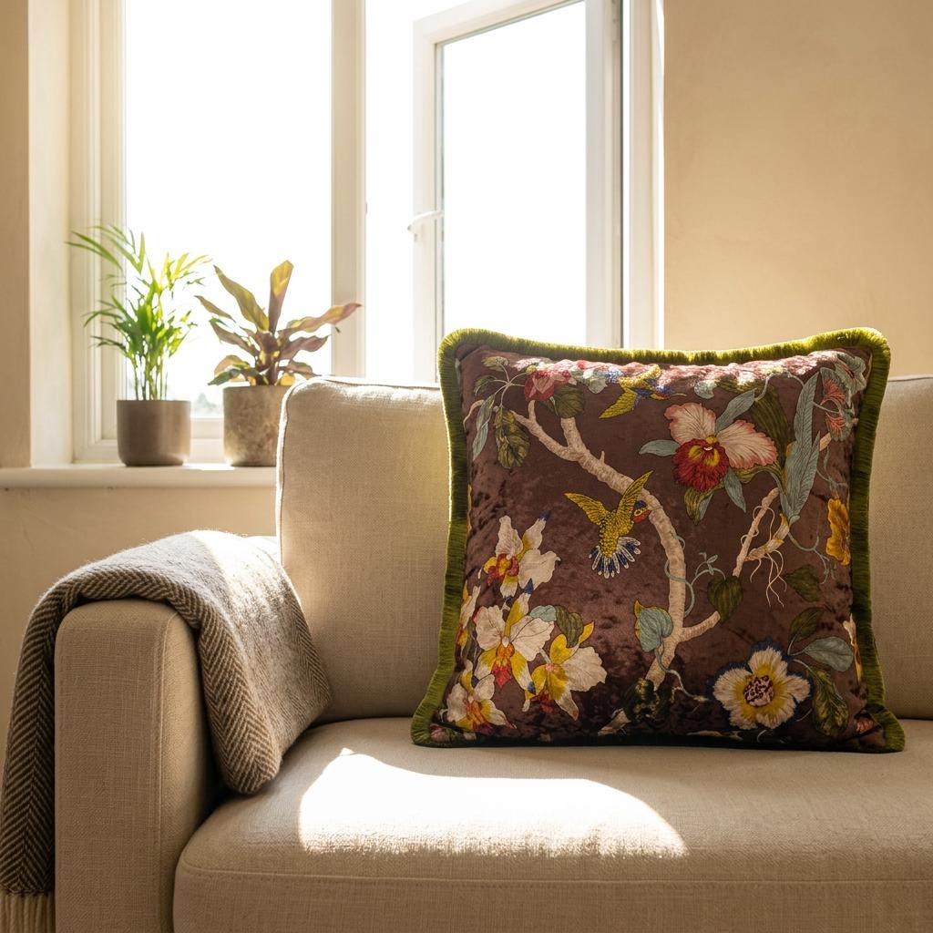 Japanese Floral Velvet Throw Pillow Cover