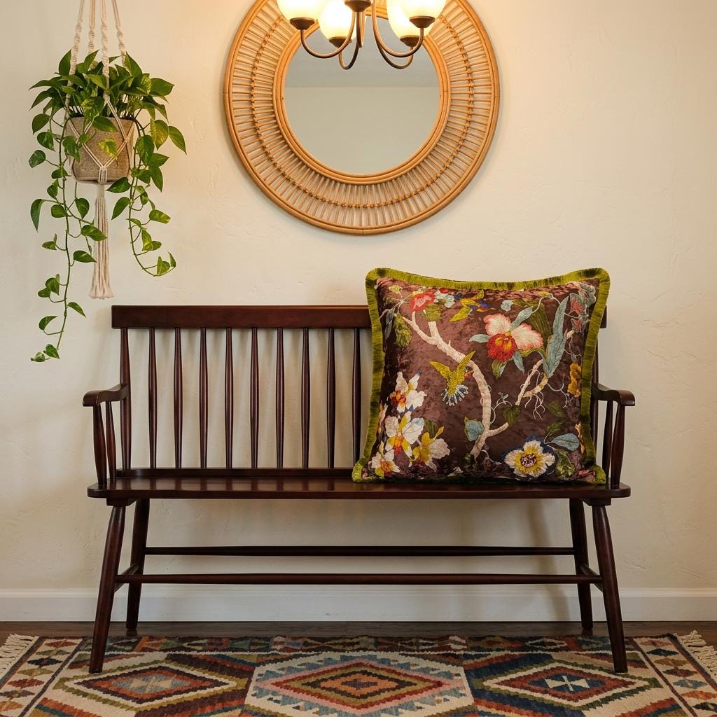 Japanese Floral Velvet Throw Pillow Cover