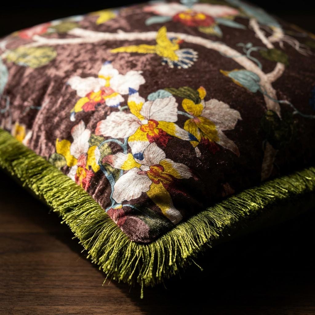 Japanese Floral Velvet Throw Pillow Cover