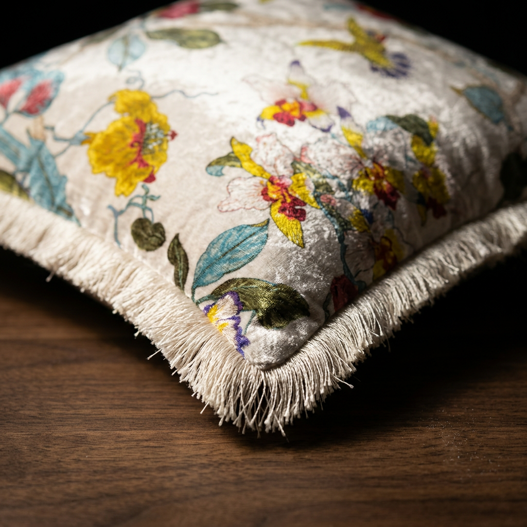 Japanese Floral Velvet Throw Pillow Cover