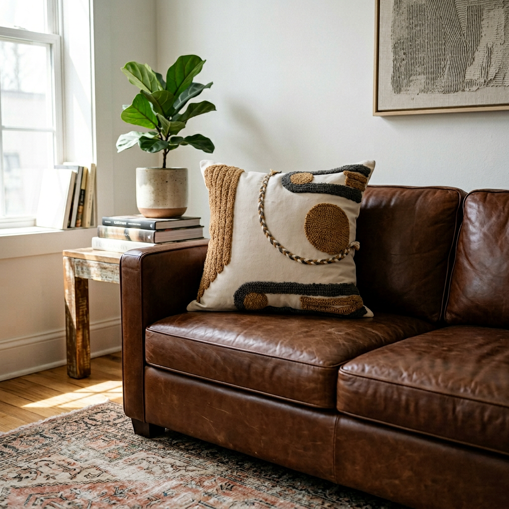 Brown Tufted Abstract Boho Pillow Cover