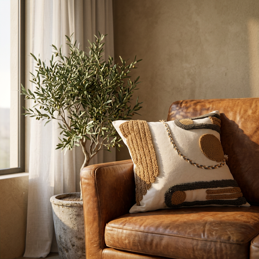 Brown Tufted Abstract Boho Pillow Cover