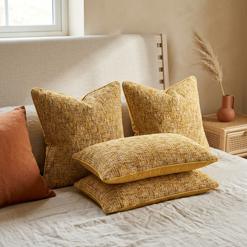 Textured Chenille Throw Pillow Covers Set of 2, Boho Farmhouse Cushion Cover