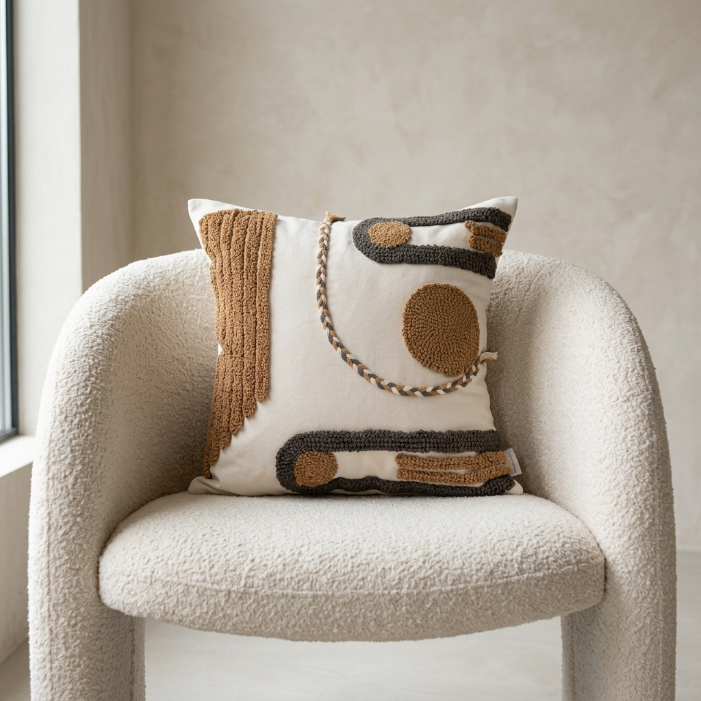 Brown Tufted Abstract Boho Pillow Cover