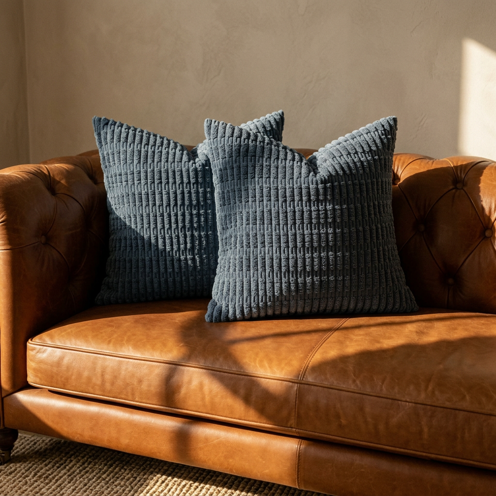 Navy Blue Corduroy Pillow Covers Set of 2