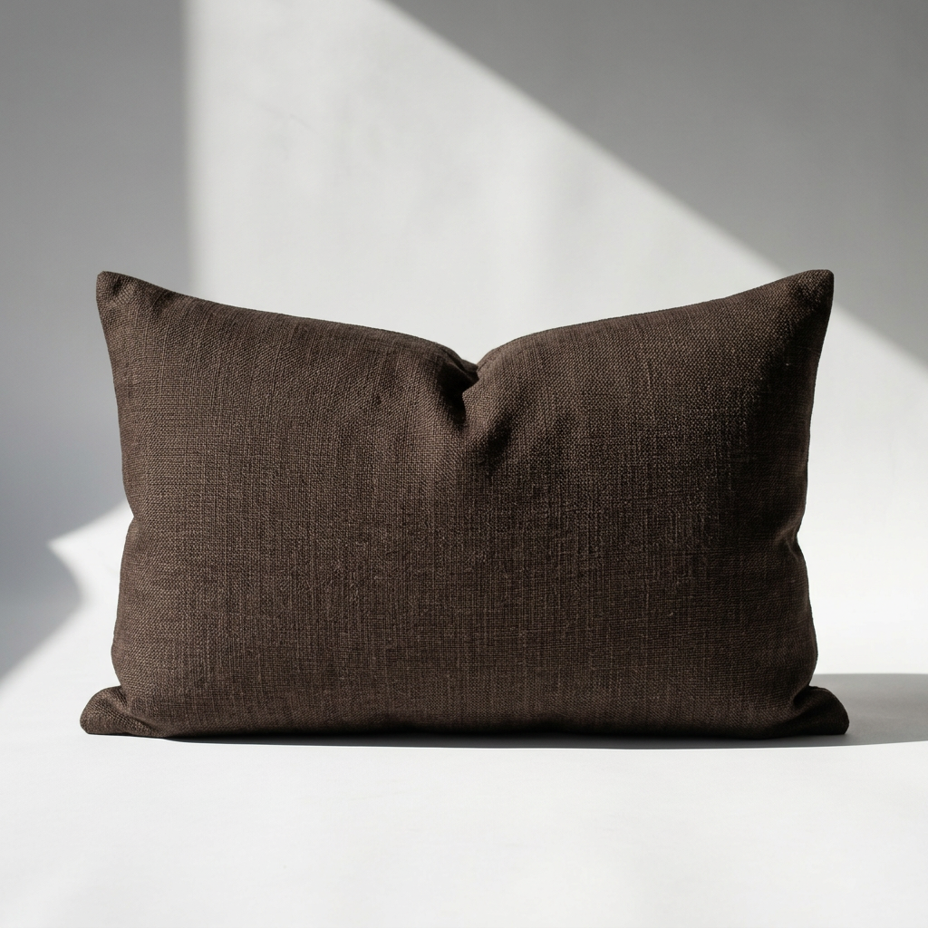 Brown chenille lumbar pillow cover 20x12 displayed on a white surface – Larissa Home Decor