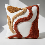 Rust tufted abstract boho pillow cover with earthy cotton canvas base and raised dimensional texture