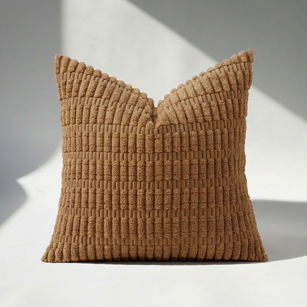 Single brown corduroy pillow cover showing chunky ribbed pattern, front view